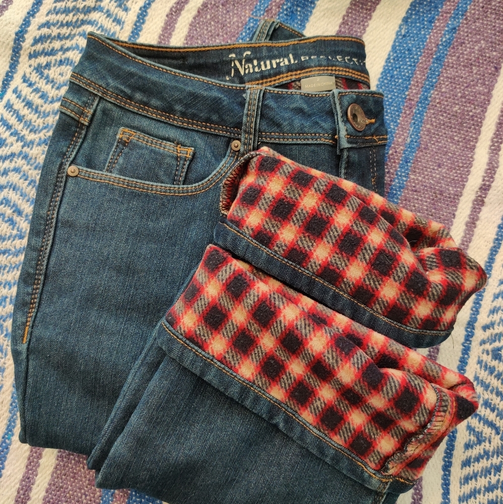 Fall Fleece Lined Flannel Plaid Jeans